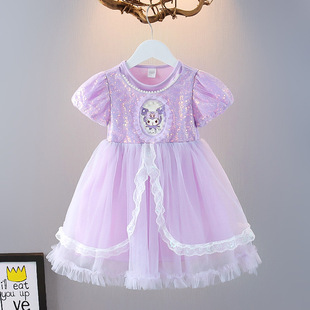 女童库洛米连衣裙2024夏季小女孩，洋气蓬蓬裙子，儿童夏天紫色公主裙