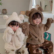儿童小熊外套韩版童装2023秋冬款男女童可爱毛外套(毛，外套)上衣兄妹装