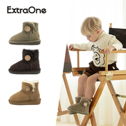 ExtraOne儿童纽扣雪地靴冬季皮毛一体短靴防滑加棉童鞋#602