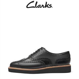 商场同款Clarks其乐女鞋厚底坡跟布洛克雕花绑带松糕鞋单鞋