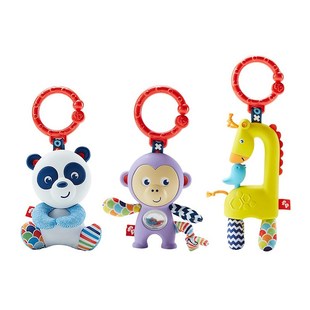 费雪婴幼儿宝宝牙胶摇铃，小猴熊猫动物，抓握手摇铃0-1岁玩具dyf94