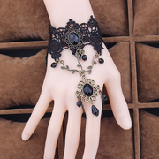 复古宫廷黑色蕾丝指环演出配饰时尚蕾丝手链戒指一体式女士手饰品