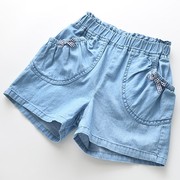 女童牛仔短裤夏季洋气薄款时髦儿童热裤纯棉高腰中大；..&r；...