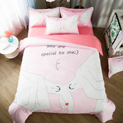 卡通可爱情侣床上用品四件套少女，1.8米双人床笠学生床单三件套1.2