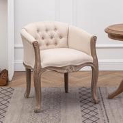 美式沙发椅子法式实木，卧室做旧名宿餐椅，复古咖啡布艺单人老虎围椅