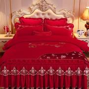 欧式四件套床裙款婚庆大红色夹棉夏天蕾丝花边公主风1.8m床上套件