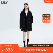 商场同款lily2023女装，复古双排扣保暖羊毛大衣毛呢外套