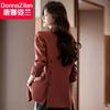 砖红色休闲西装外套女春秋2024韩版高级设计感宽松小西服上衣