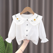 2023春秋装洋气韩版女宝宝，打底衫0-3小童，白色长袖婴儿娃娃领衬衫
