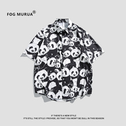 FOG MURUA夏季趣味熊猫满印短袖衬衫男潮牌嘻哈宽松休闲半袖衬衣