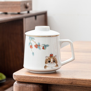 阿仁招财猫陶瓷杯子泡茶杯马克杯，茶杯过滤办公水杯大容量茶水分离