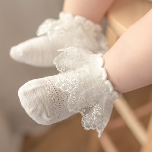 女宝宝花边袜子夏季超薄款透气婴儿女童春夏蕾丝公主袜纯棉短袜