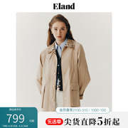 eland衣恋春季经典风衣，外套女美拉德复古风翻领宽松上衣