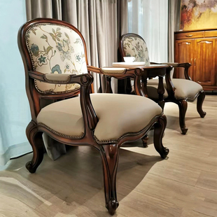 美式单人沙发小户型卧室沙发，椅实木真皮坐包老虎，椅客厅休闲椅欧式