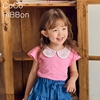女童短袖韩国童装COCORIBBON2023夏季宝宝荷叶领蕾丝翻领甜美T恤