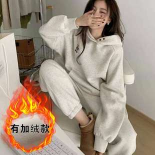 欧货加绒卫衣套装女秋冬2022时尚洋气网红炸街运动两件套女款