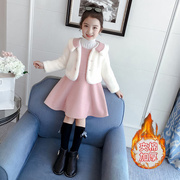 韩国女童冬装毛呢背心，裙套装2024洋气儿童，公主裙加厚三件套潮