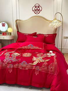 高档中式龙凤刺绣结婚四件套大红色床单被套婚礼喜被婚庆床上用品