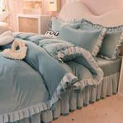 高档加厚保暖牛奶绒四件套韩式双面珊瑚绒被套纯色床单式床裙床上