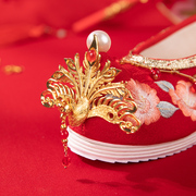汉服婚鞋平底红色秀禾鞋中式新娘鞋孕妇重工刺绣中国风婚礼鞋布鞋