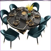 钢化玻璃伸缩餐桌椅组合后现代客厅，多功能电磁炉餐桌变圆两用饭桌
