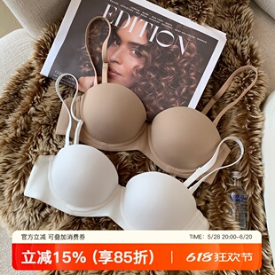 光面无痕内衣女士半杯小胸聚拢上薄下厚上托有钢圈文胸罩性感百搭