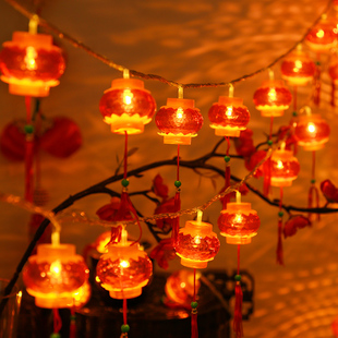 新年装饰水晶红灯笼灯串过年春节大红灯笼挂饰，布置中式户外挂灯