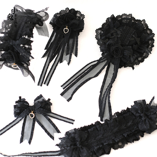 原创lolita黑色心情限定发带蕾丝，蝴蝶结kc小礼帽，手袖花丸发夹发箍
