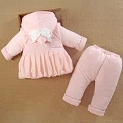 0一1岁女宝宝秋冬装外出分体，款外套装女婴儿，服加厚棉衣袄三件套季
