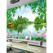 中式客厅电视背景墙装饰壁纸壁画，流水生财风景画影视，墙八骏图墙布