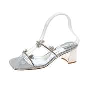水钻拖鞋女夏外穿2023方头银色高跟凉鞋粗跟仙女风法式小凉拖
