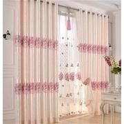 。粉色绣花窗帘布料成品，公主简约欧式遮光客厅卧室落地飘窗纱帘定