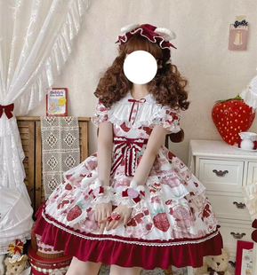 喵之物语原创草莓，甜甜lolita连衣裙短袖op三段可爱少女蛋糕裙夏季