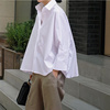 夏装长袖衬衫女韩版宽松大码纯棉白色斗篷型蝙蝠袖时尚衬衣潮