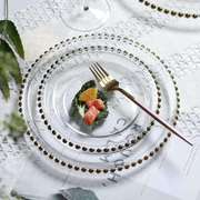 玻璃碟子透明平底边金色，盘子玻璃电镀，盘圆珍珠西餐垫盘水果盘