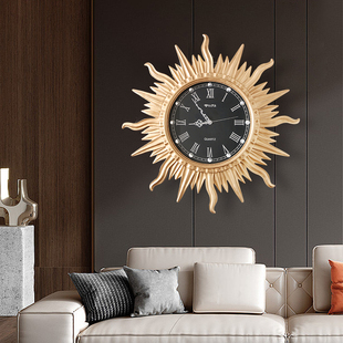 太阳欧式简约钟表创意挂钟个性家用时尚时钟美式客.厅表静音石