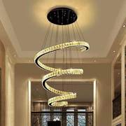 餐厅水晶吊灯现代简约复式楼梯酒店别墅大厅水晶灯圆环形创意灯饰