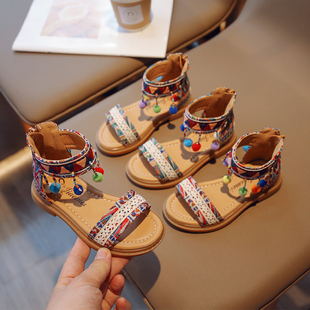 女童凉鞋2023波西米亚民族，风凉鞋女孩子软底，流苏公主鞋儿童鞋