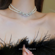珍珠花朵双层项链轻奢小众高级感锁骨链气质个性颈链choker配饰女