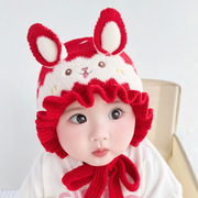 可爱兔年耳朵婴儿帽子秋冬季保暖护耳帽女宝宝儿童毛线春秋款冬天