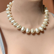 欧美夸张珍珠项链耳环手链三件套装，女简约气质，短款颈链复古锁骨链