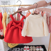 女童韩版加绒T恤背心裙两件套周岁宝宝礼服打底套装婴儿马甲裙子