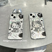 立体银色蝴蝶结HelloKitty适用苹果15promax手机壳iphone14女款15pro13可爱卡通12亚克力软边硬壳防摔11