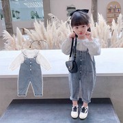女童秋季套装两件套2022韩版洋气网红儿童宝宝牛仔背带裤春秋
