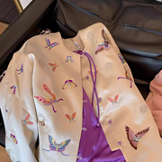 紫色蝴蝶刺绣缎面新中式外套女春季高级感国风盘扣唐装新中式上衣