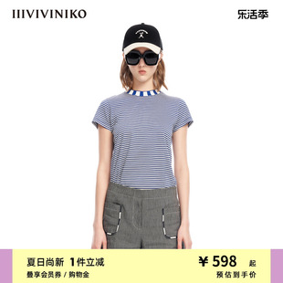 iiiviviniko夏季经典，宽松海军蓝条纹，合身t恤女m320539366c
