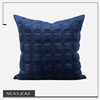现代轻奢样板间沙发靠枕高档客厅抱枕靠垫蓝色绗棉方块绣花方枕套