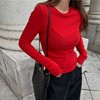 韩国东大门红色洋气女式长袖，显瘦百搭长款t恤秋冬修身打底衫