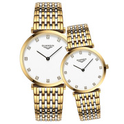 男女士简约钢带情侣手表，超薄石英表手表品牌瑞士防水时尚