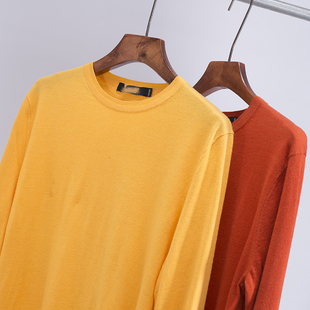 大牌撤柜男士黄色橙色毛衫时尚，潮流亮色系圆领，套头毛衣青年针织衫